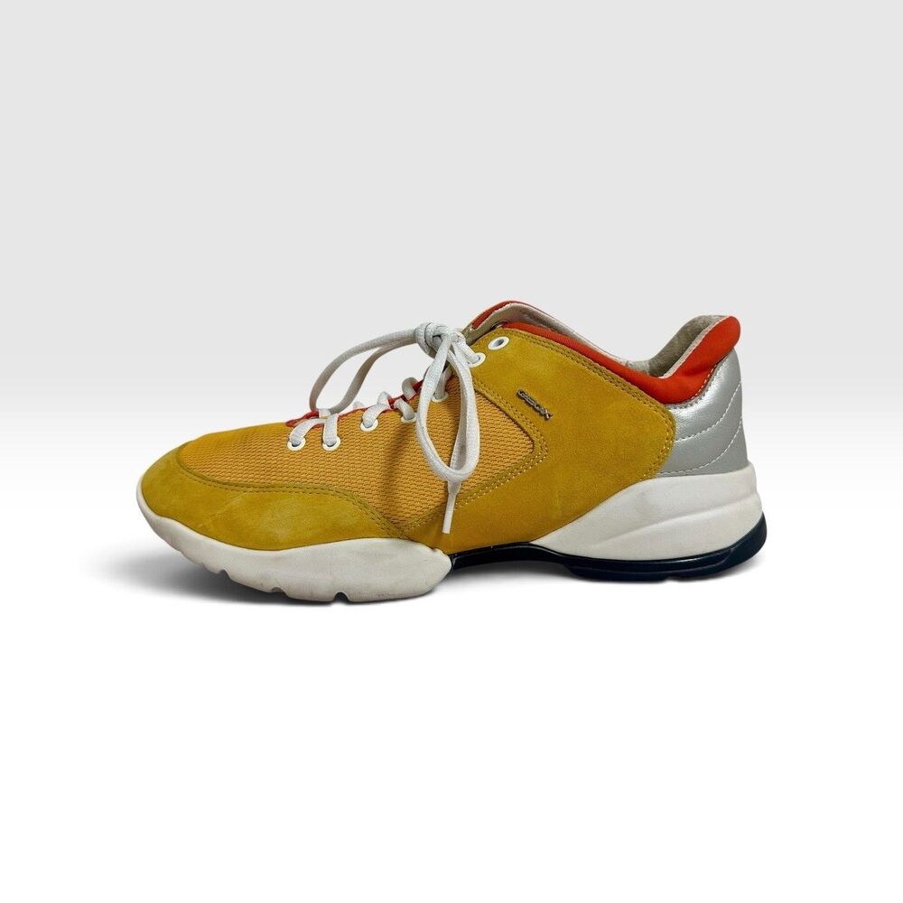 Geox Respira Women’s 10 Yellow Suede Mesh Sneakers Orange Silver EU 40